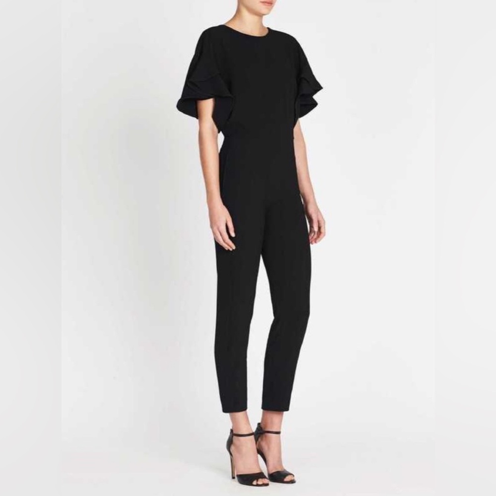 Iro Singles Scoopneck Flutter Sleeve Deep V Back Black Jumpsuit Pants Sz 40 NWT
